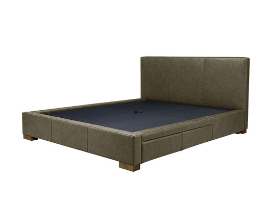 Moderna Bed With 4 Drawers Queen / 4 Drawers / Parrot Grey Leather